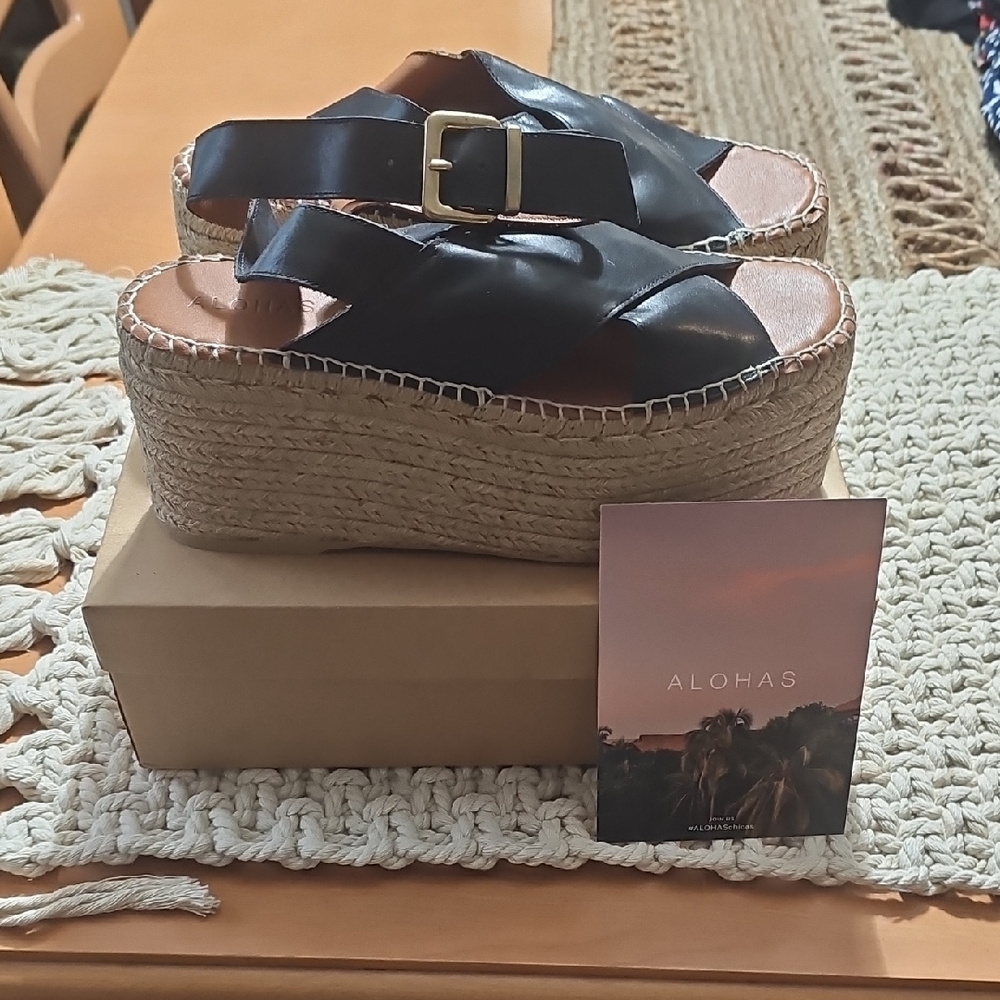 ALOHAS Vegas Black Leather Platform Espadrilles NIB UK Size 40/Women's 9